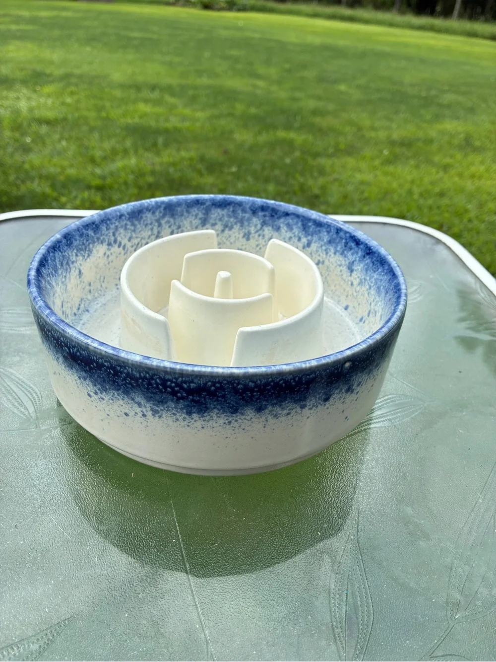 Blue Rim Ceramic Pet Food Slow-Flow Bowl
